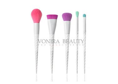 5pcs White Spiral Handle Mass Level Makeup Brushes Kit Pink Purple Blue Color